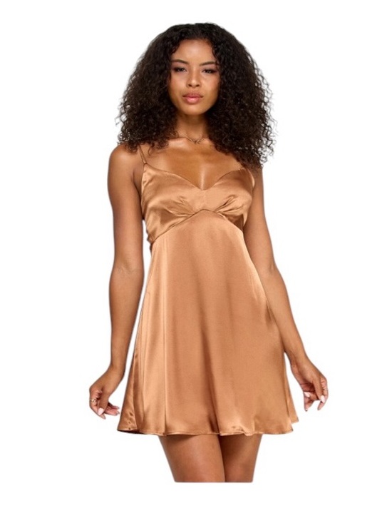 Katia Rae Dresses & Skirts - KATIA RAE Juniors Satin Sweetheart A-Line Slip Mini Dress Silky Bronze NEW XXS